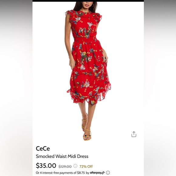 CeCe Red Midi Dress with Elegant Design - Picture 1 of 3